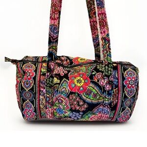 Vera Bradley quilted duffle bag Black Pink multi color Shoulder straps